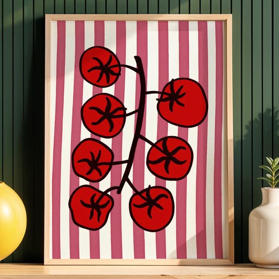Tomato Kitchen Poster Modern Folk Art Vegetable Print Red Wall Decor Retro Food Illustration Instant