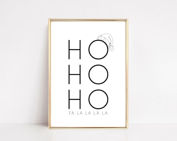 Ho Ho Ho Fa La La Minimalist Santa Hat Print for Christmas Wall Decor