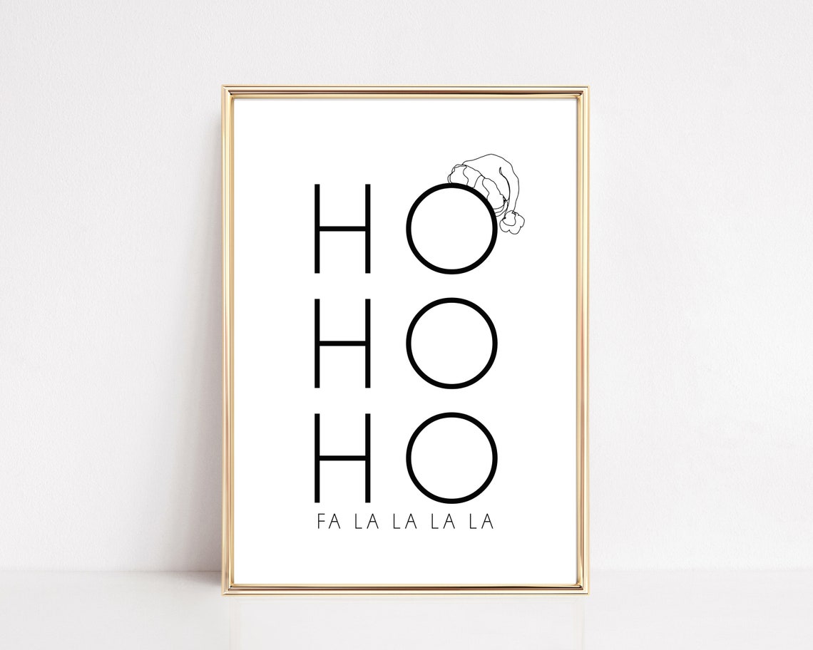 Ho Ho Ho Fa La La Minimalist Santa Hat Print for Christmas Wall Decor