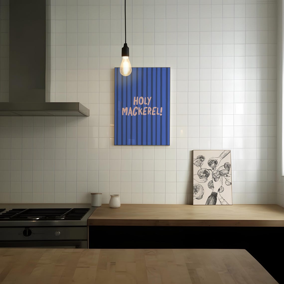Cute Kitchen Decor Holy Mackerel Blue Wall Art Funny Kitchen Wall Art Kitchen Decor Trendy Print Kikiandnim Print