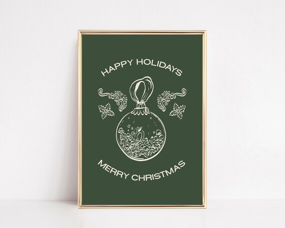 Happy Holidays Merry Christmas Green Ornament Holiday Poster