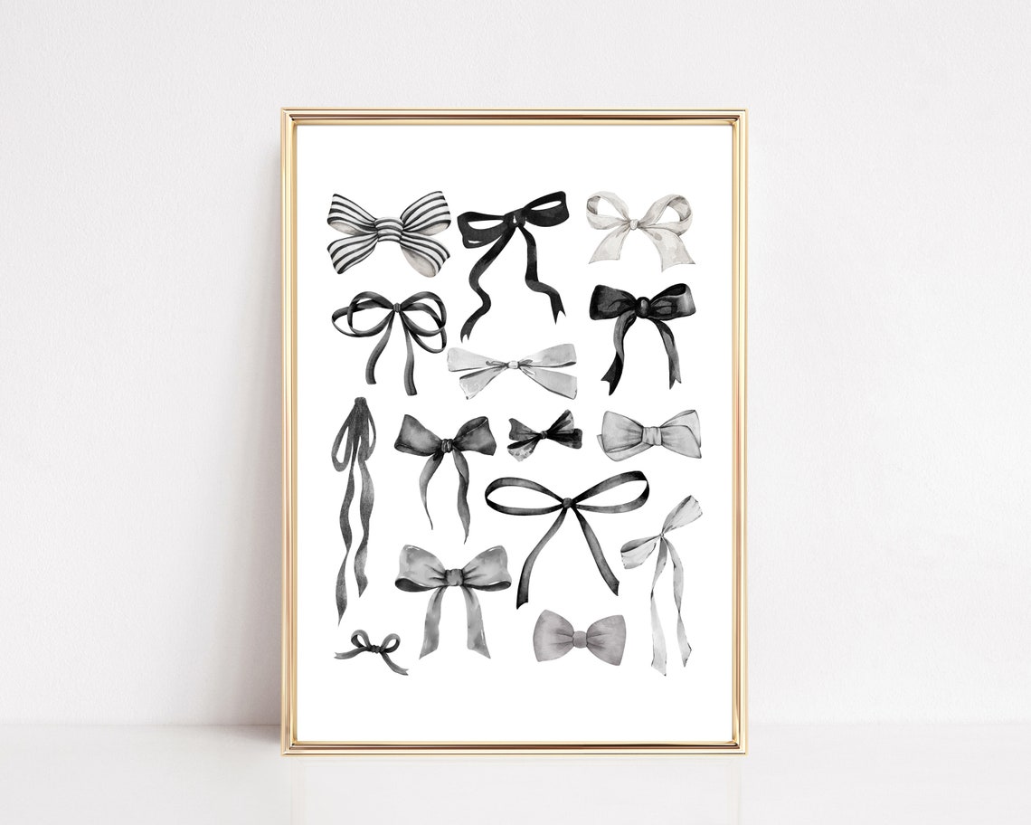 Balletcore Coquette Black Watercolor Bows Collage Decorative Art Print - Image 2