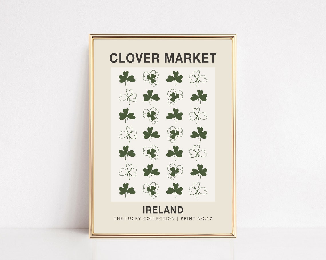 Clover Market Ireland Shamrock Grid Lucky Collection Art Poster