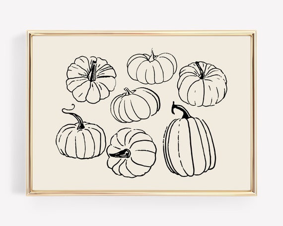 Fall Pumpkin Art Print, Neutral Kitchen Decor