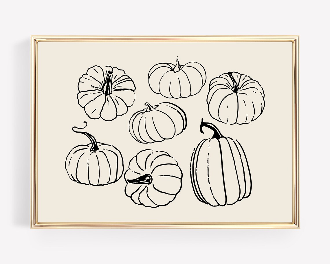 Fall Pumpkin Art Print, Neutral Kitchen Decor