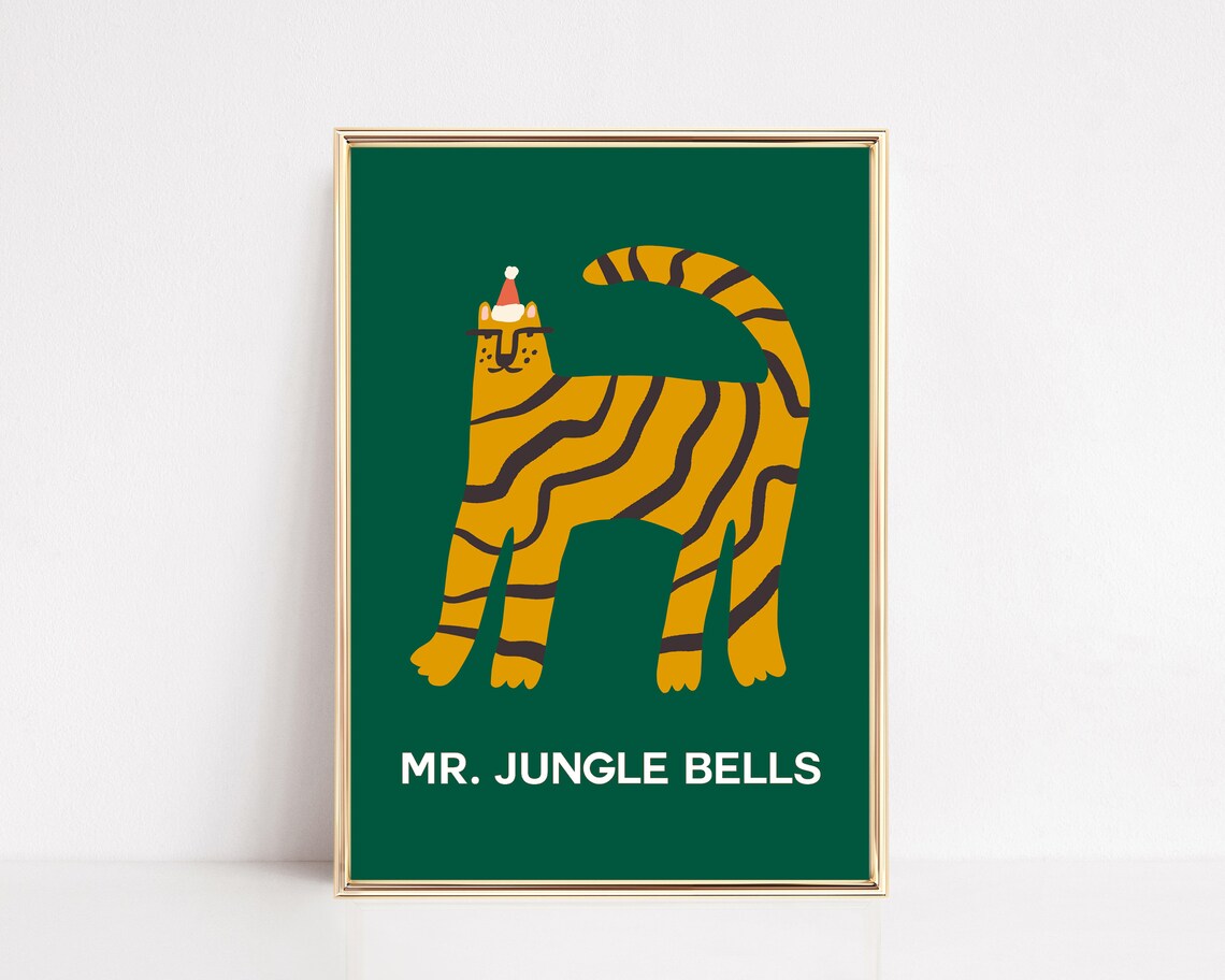 Funny Christmas Tiger Holiday Wall Art Print