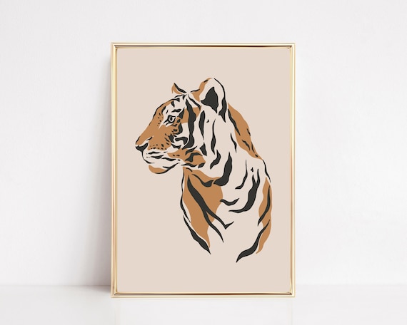 Abstract Tiger Art Print, Boho Neutral Safari