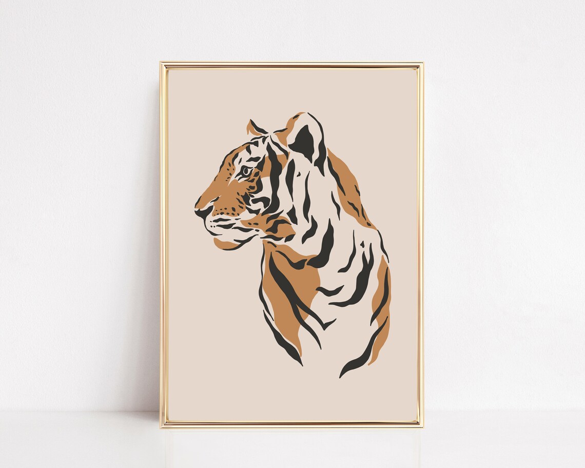 Abstract Tiger Art Print, Boho Neutral Safari