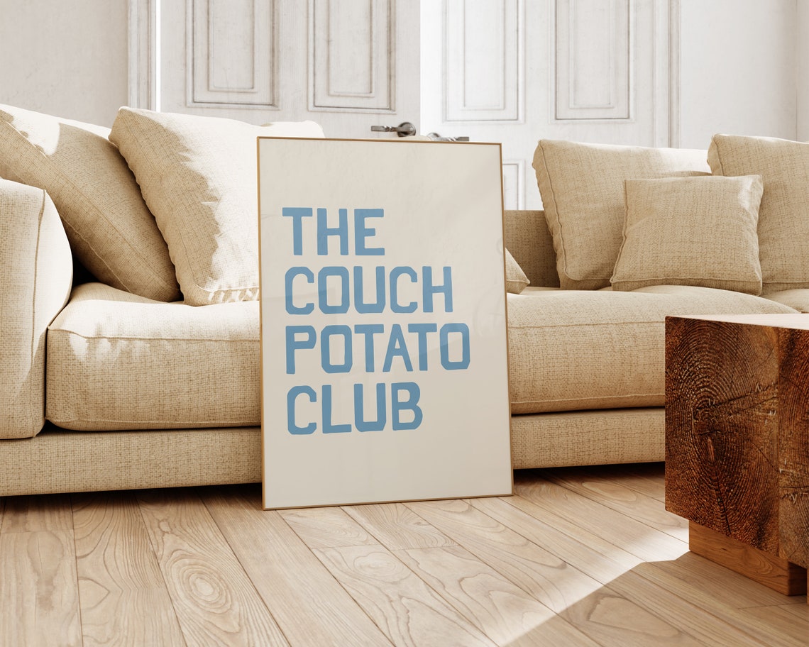 The Couch Potato Club Bold Blue Retro Typography Funny Wall Print - Image 2