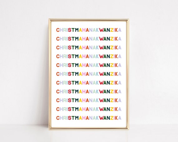 Christmahanakwanzika Print Funny Christmas Colorful Christmas Wall Decor Modern Christmas Art Print