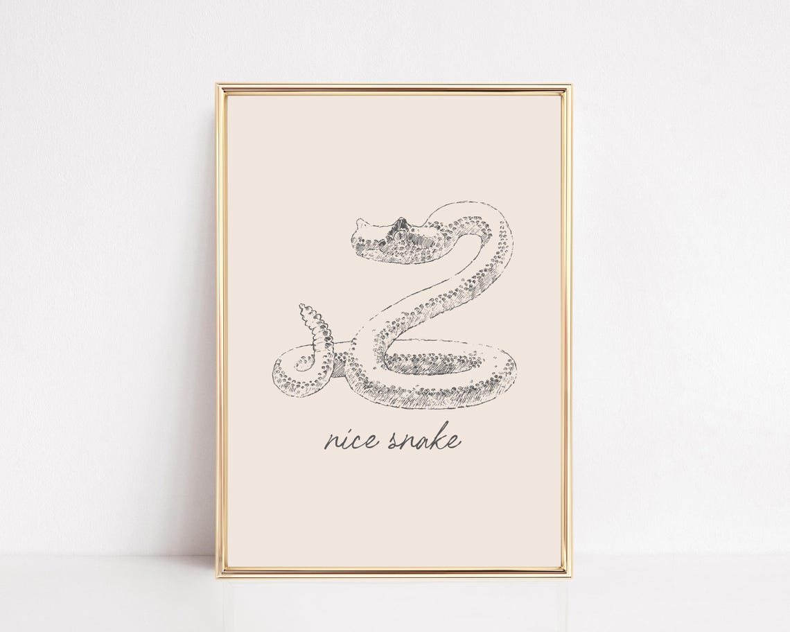 Nice Snake Minimalist Line Art Sketch Funny Bathroom Decor Poster