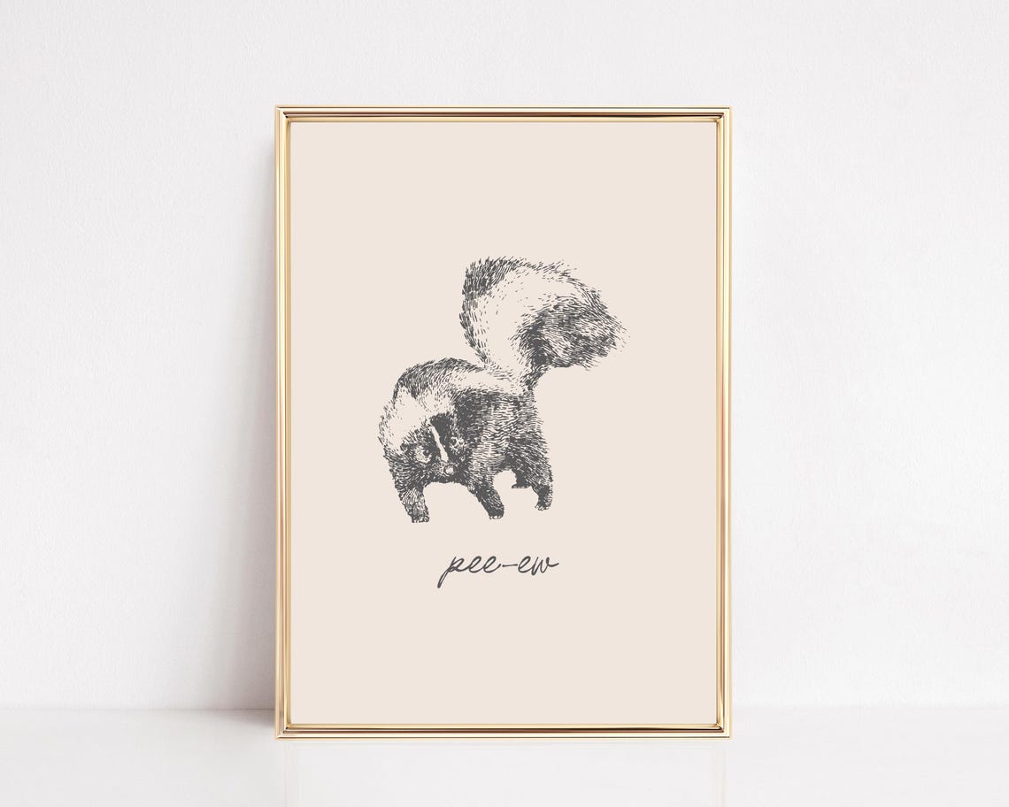 Pee Ew Skunk Minimalist Line Art Sketch Funny Bathroom Decor Poster