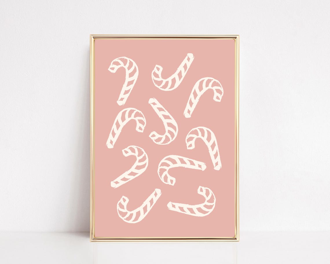 Pink Candy Cane Pattern Whimsical Scattered Christmas Poster