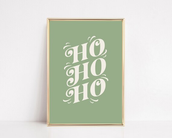 Retro Ho Ho Ho Christmas Typography On Soft Sage Green Art Print