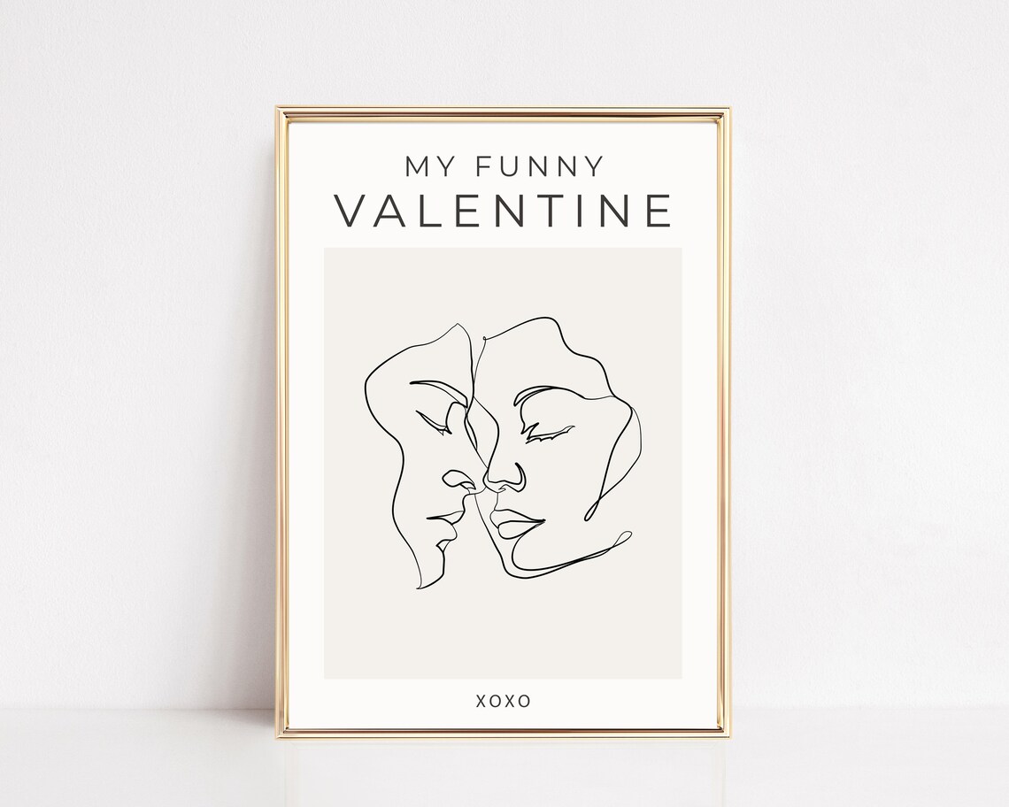 My Funny Valentine Line Art Couple Faces Minimalist XOXO Poster