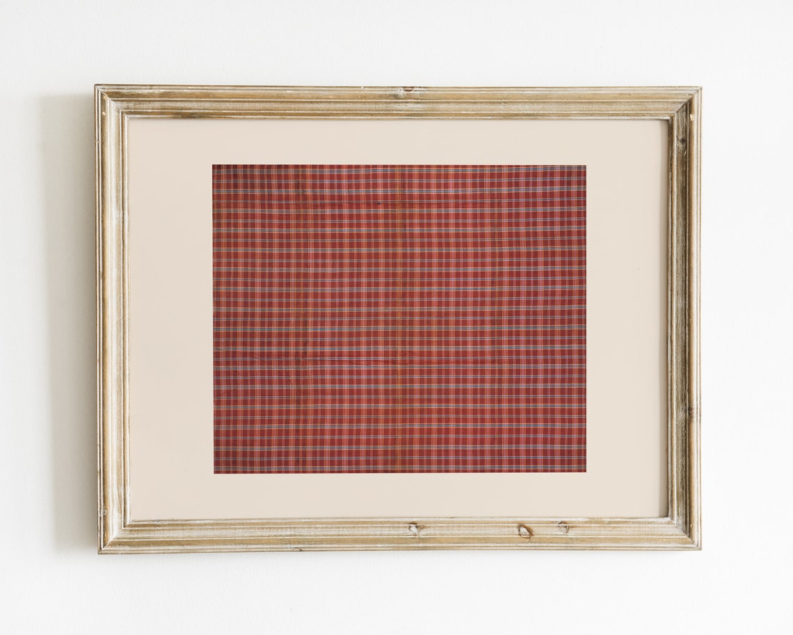 Rust Red Vintage Woven Plaid Textile Farmhouse Christmas Wall Art - Image 2