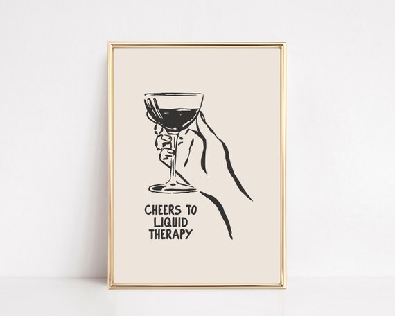 Neutral Bar Cart Print Bar Cart Decor Cheers To Liquid Therapy Large Wall Art Bar Cart Art Wall Art Print