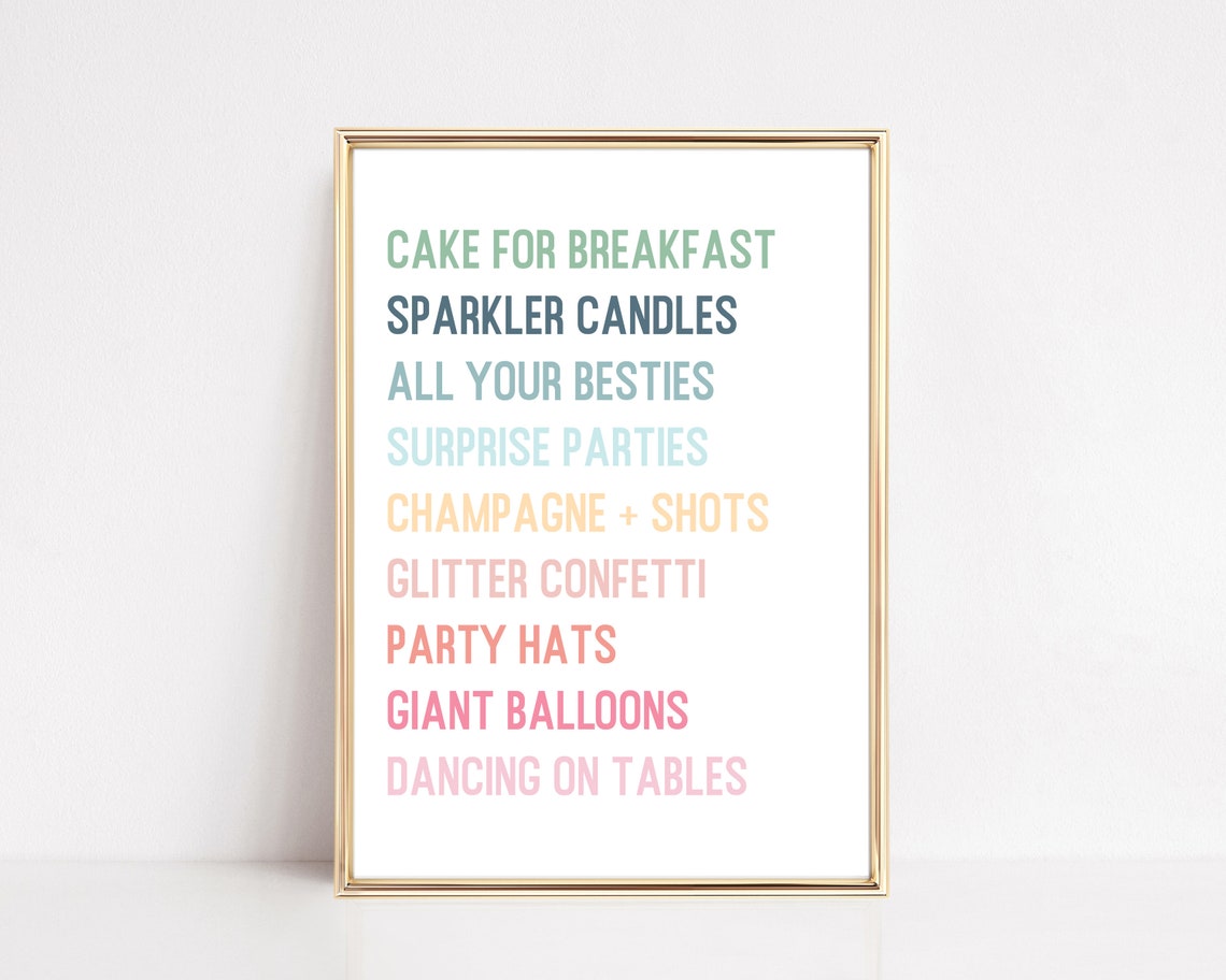Birthday Party Essentials Colorful Typography Celebration Art Print