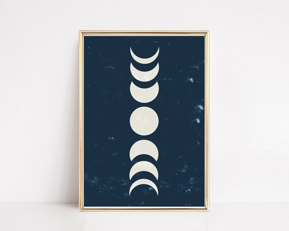 Moon Phases Print Moon Phase Poster Moon Phase Wall Art Mid Century Modern Art Geometric Art Boho Print Instant