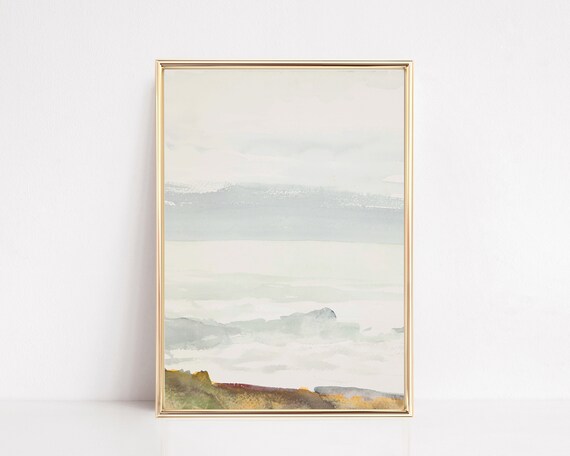 Muted Abstract Coastal Waves Watercolor Minimalist Art Poster