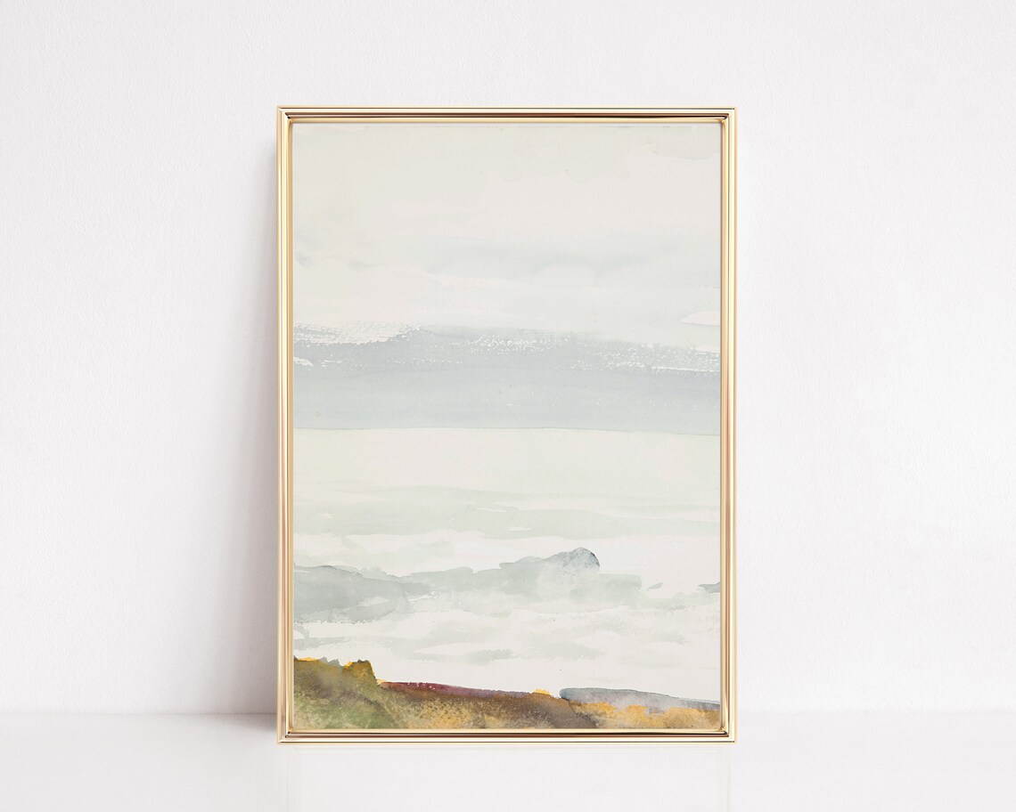 Muted Abstract Coastal Waves Watercolor Minimalist Art Poster