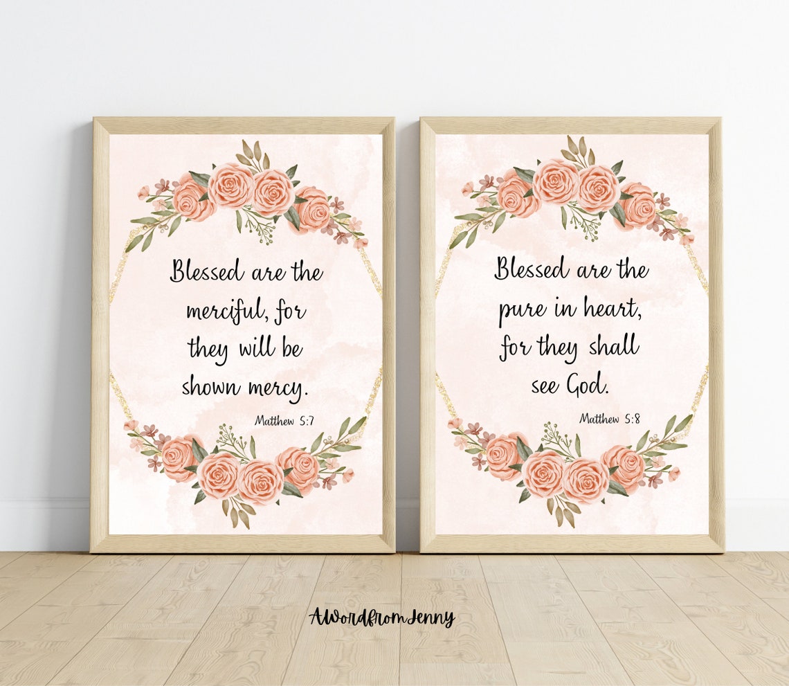 Blessed Are The Merciful Blessed Are The Pure In Heart Set Christian Scripture Bible Verse Wall Art Decor Pictures Bundle - Image 3