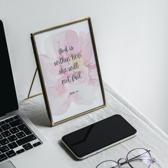 God Is Within Her She Will Not Fail Psalm 46:5 Floral Watercolor Poster