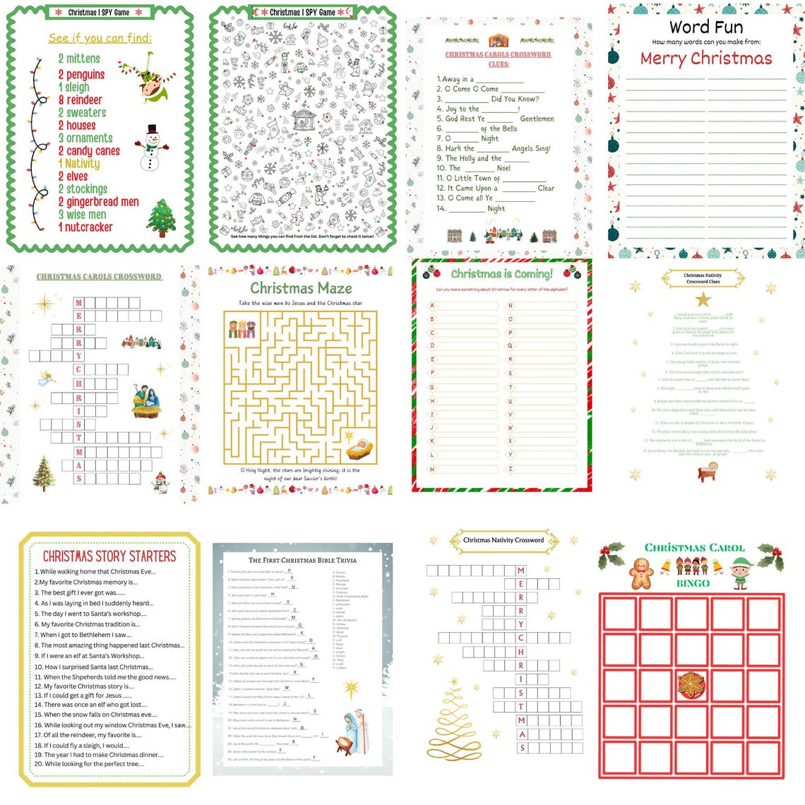 Jesus and Santa Themed Christmas Activity Pack Games Puzzles Print - Image 2