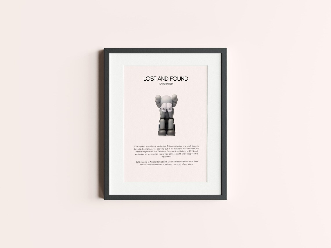KAWS Lost and Found Grey Companion Figure Minimalist Art Poster