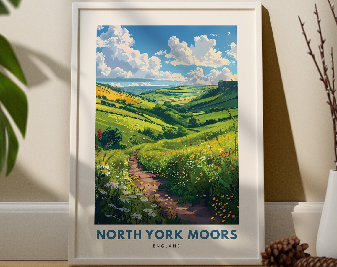 North York Moors England Countryside Travel Poster Wildflower Meadow