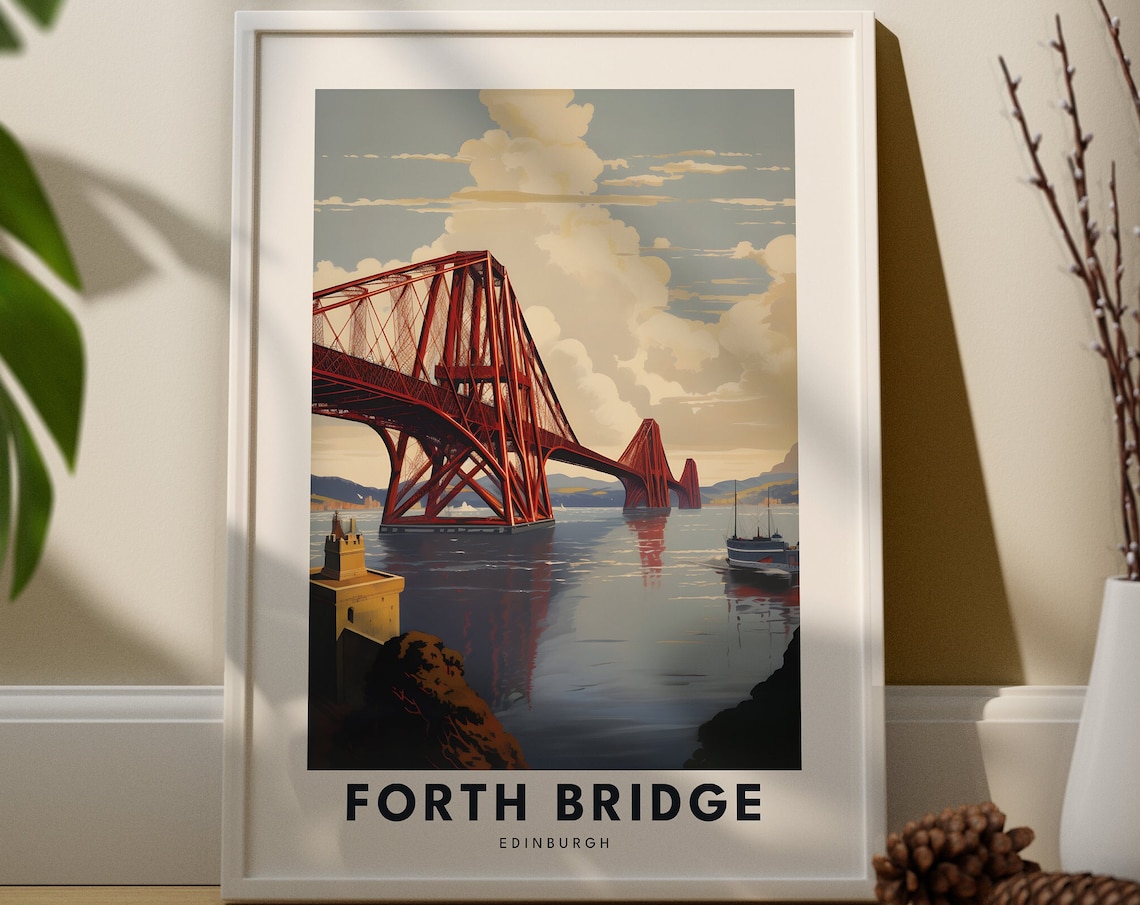 Forth Bridge Edinburgh Red Cantilever Railway Bridge Sunset Travel Poster