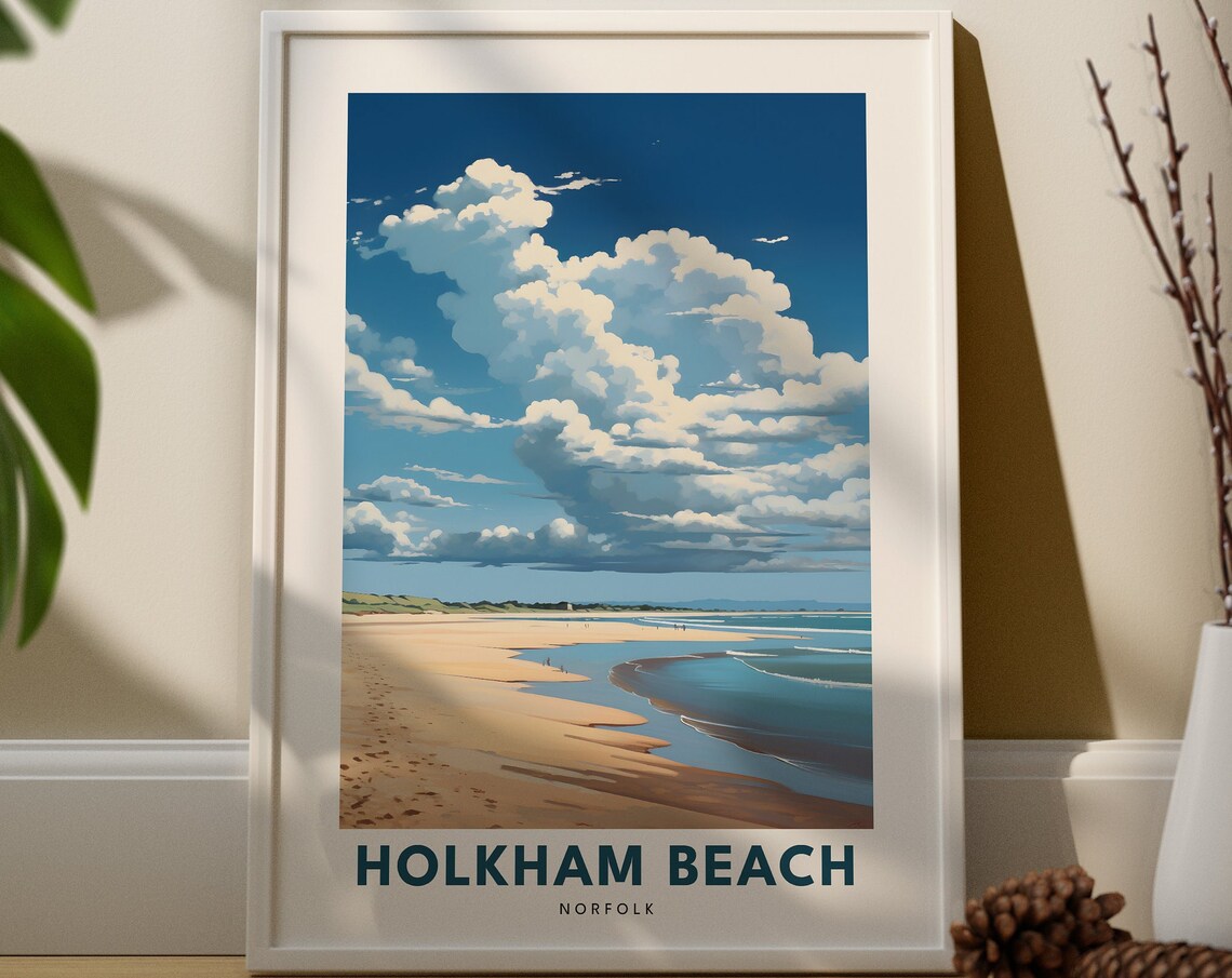 Holkham Beach Norfolk England Vintage Seaside Travel Art Poster
