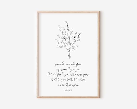 John 14 27 Peace Verse Line Art Botanical Minimalist Scripture Print