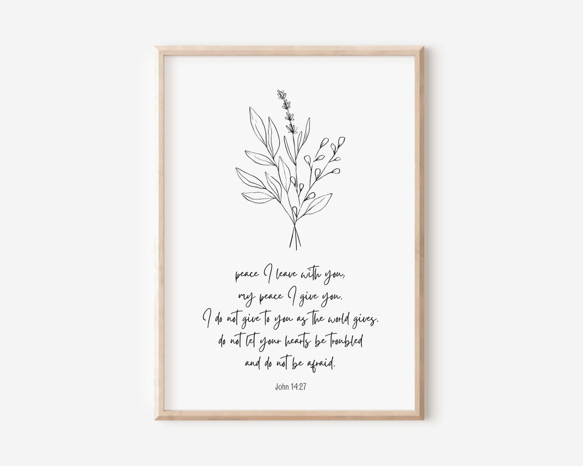John 14 27 Peace Verse Line Art Botanical Minimalist Scripture Print