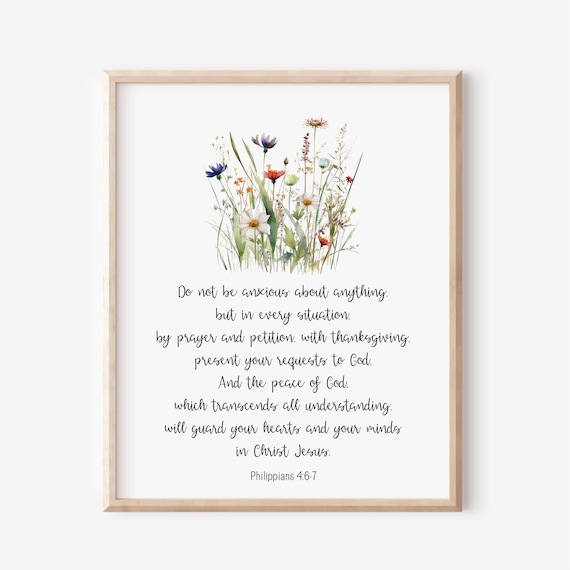 Philippians 4-6-7 Wildflower Watercolor Scripture Calligraphy Poster