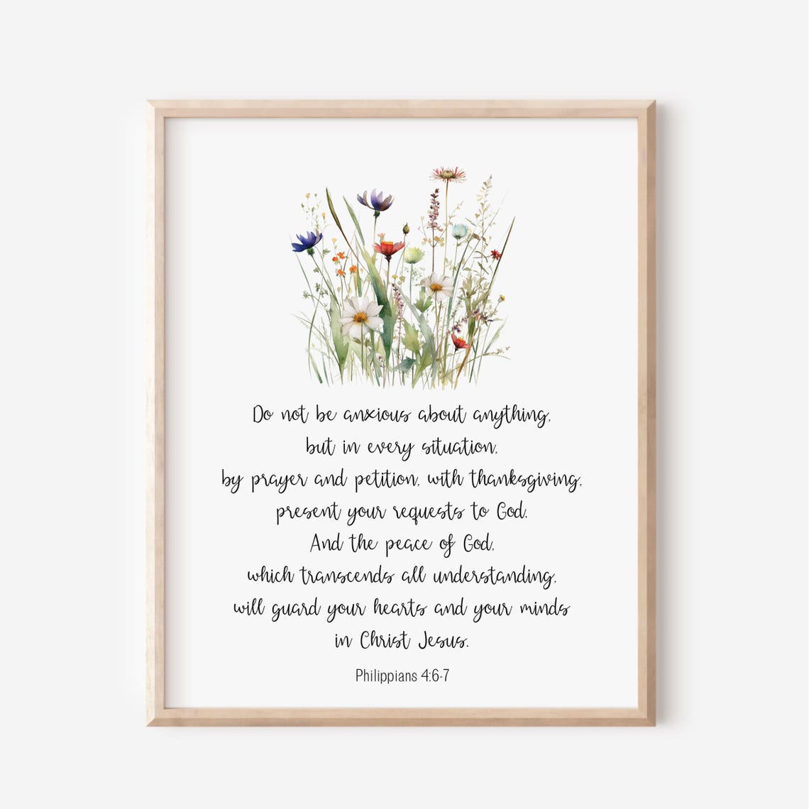 Philippians 4-6-7 Wildflower Watercolor Scripture Calligraphy Poster