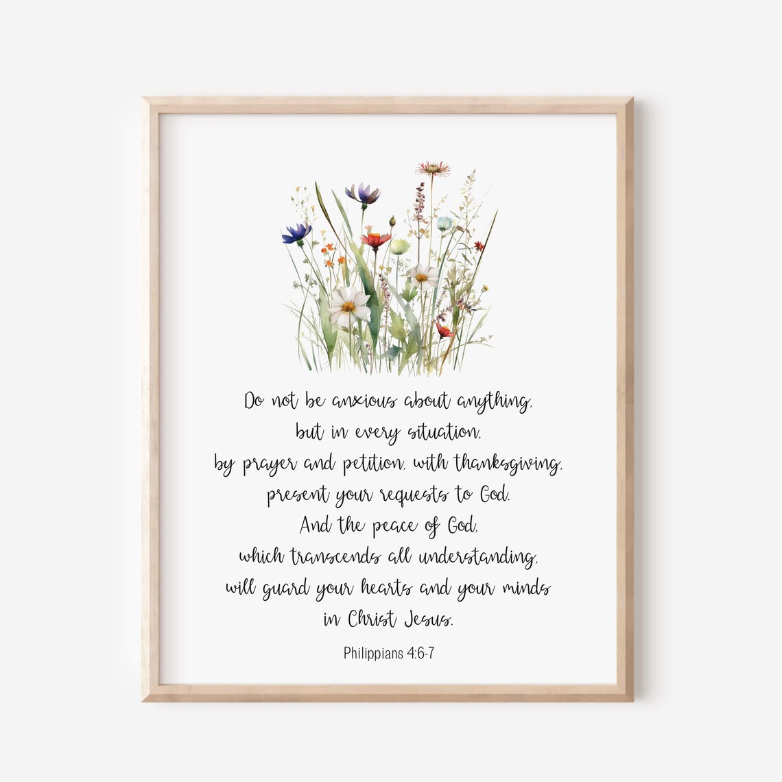 Philippians 467 Do Not Be Anxious About Anything Bible Verse Wall Art Scripture Print Christian Gift For Women Watercolor Wildflowers