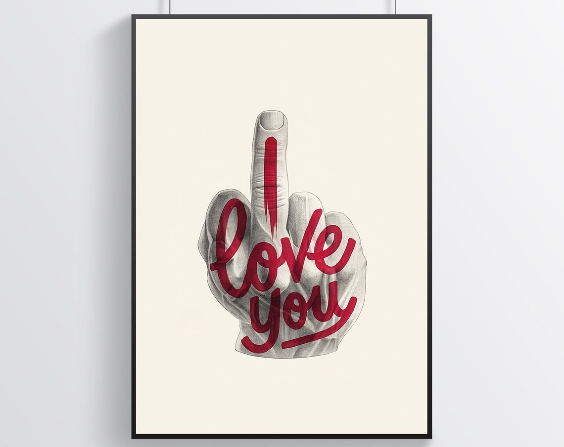Edgy Quirky I Love You Hand Gesture Bold Red Statement Print