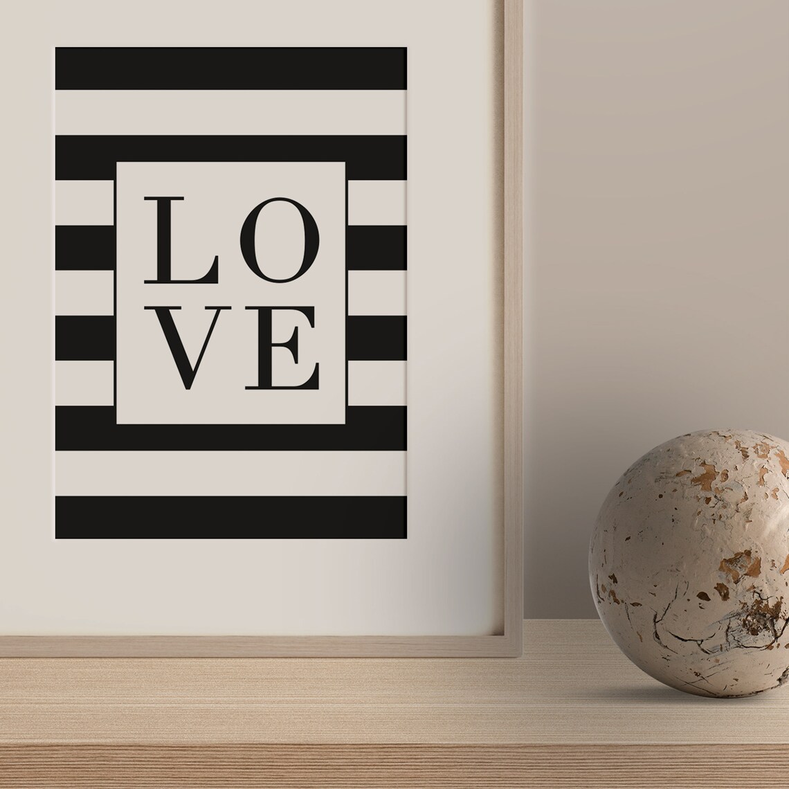 Monochrome Love Stripes Typography Art Print - Image 3