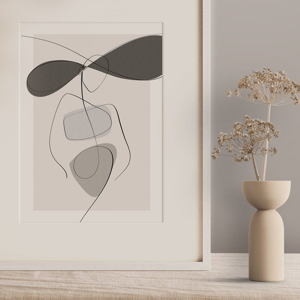 Abstract Woman Line Art Minimalist Beige Modern Artistic Poster - Image 2