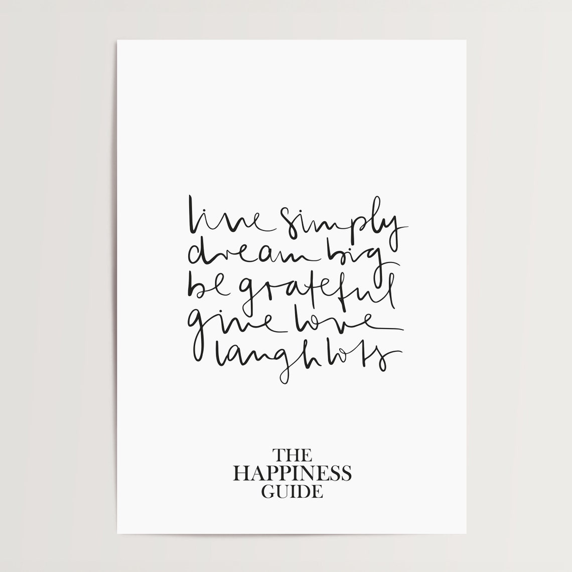 The Happiness Guide Live Simply Dream Big Hand Lettered Poster - Image 4