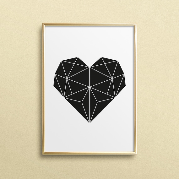 Typography Heart Illustration Art Print, Black White