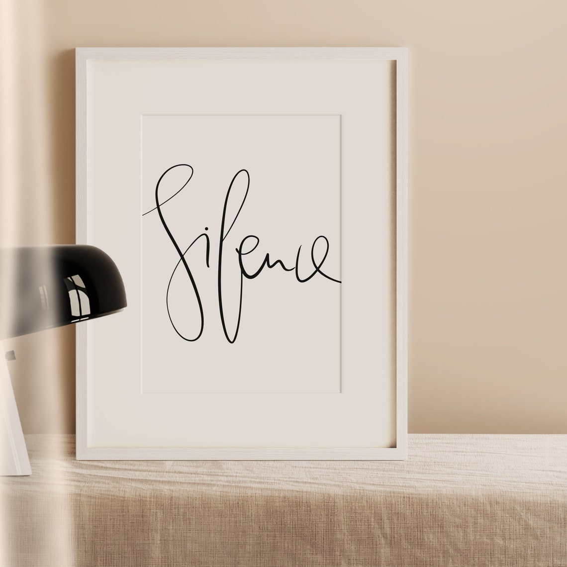 Silence Elegant Script Minimalist Black White Calligraphy Poster - Image 3
