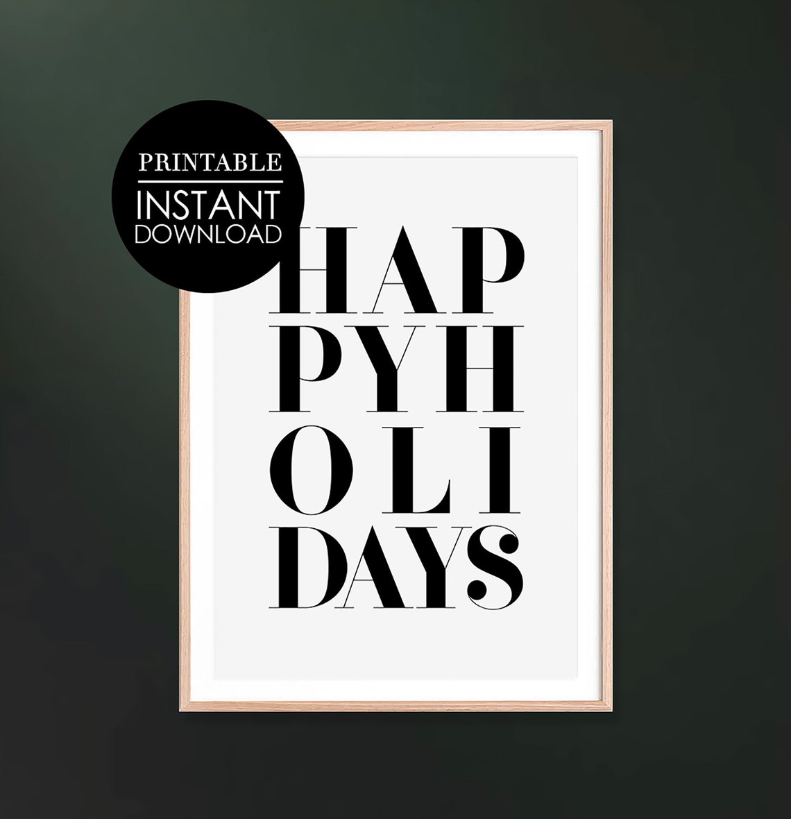 Happy Holidays Modern Typography Black White Minimalist Poster
