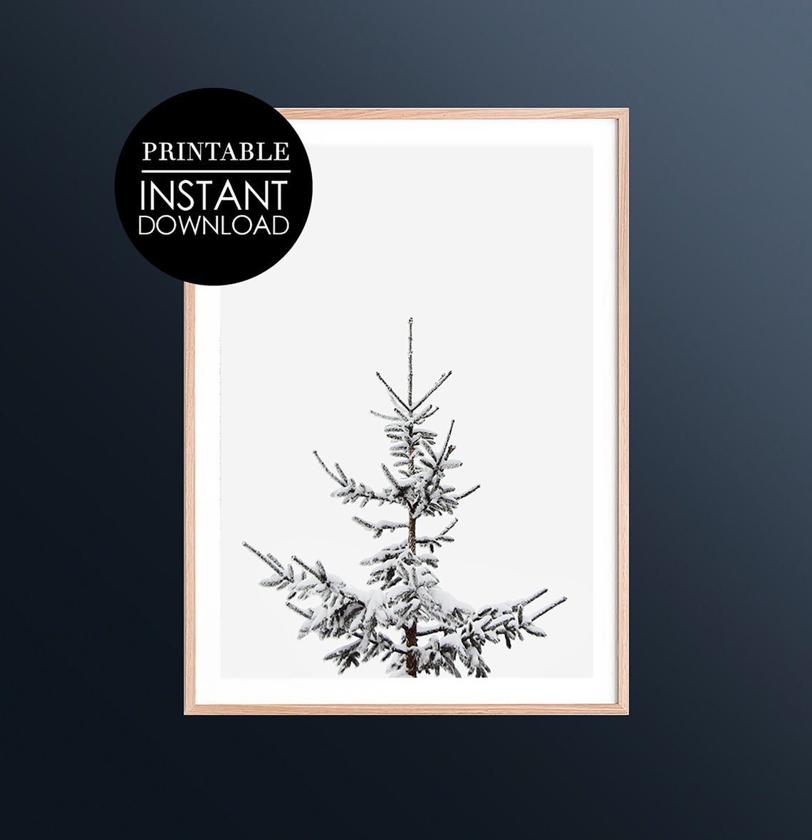 Snowy Pine Tree Against White Sky Minimalist Winter Photo Poster