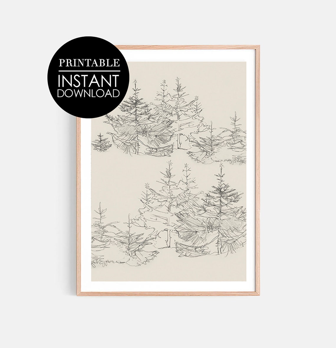 Vintage Pine Forest Sketch Minimalist Neutral Botanical Poster