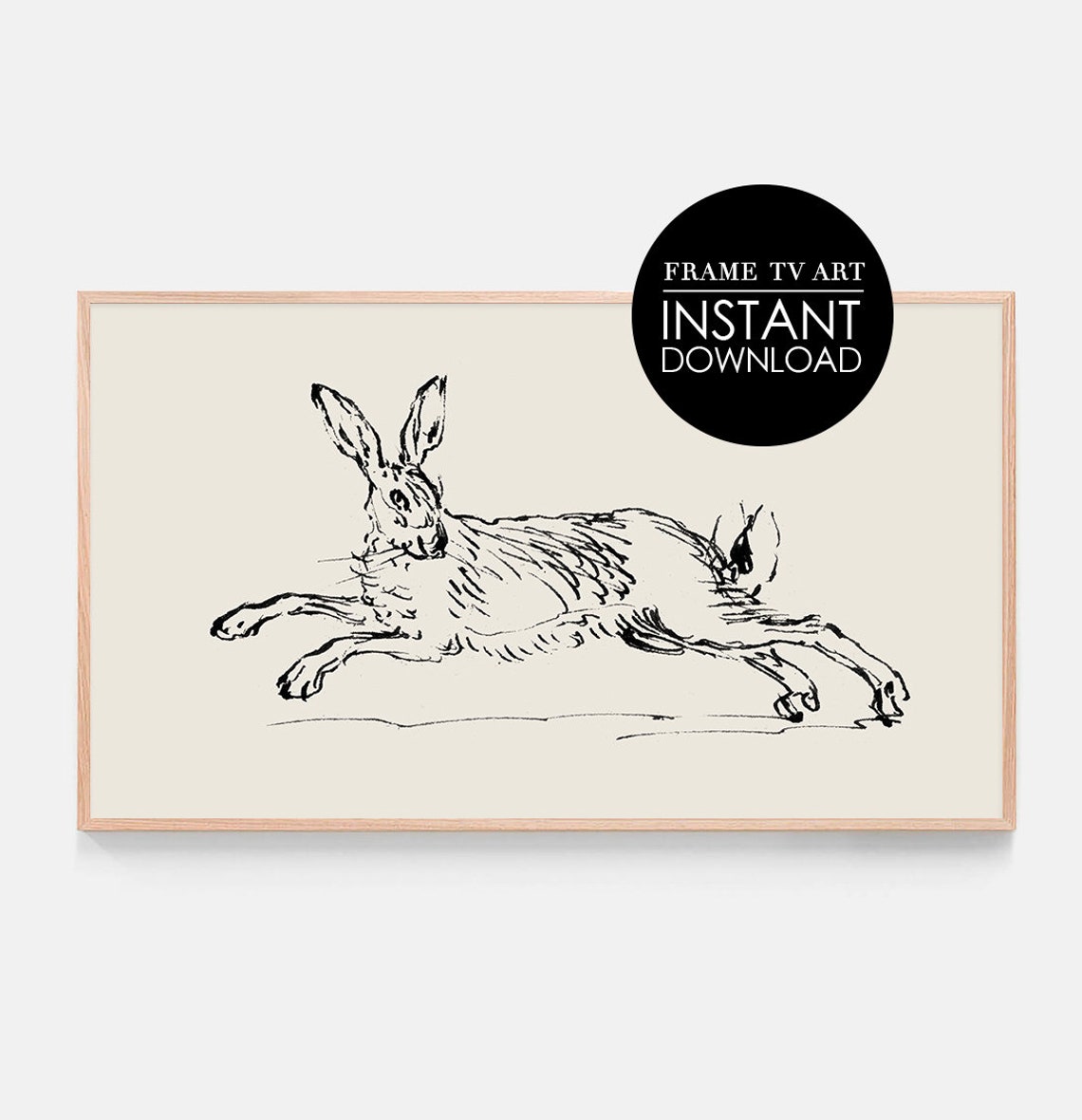 Running Hare Minimal Ink Line Drawing Leaping Bunny Sketch Poster
