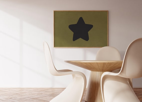 Black Star Olive Green Handdrawn Minimalist Retro Graphic Poster
