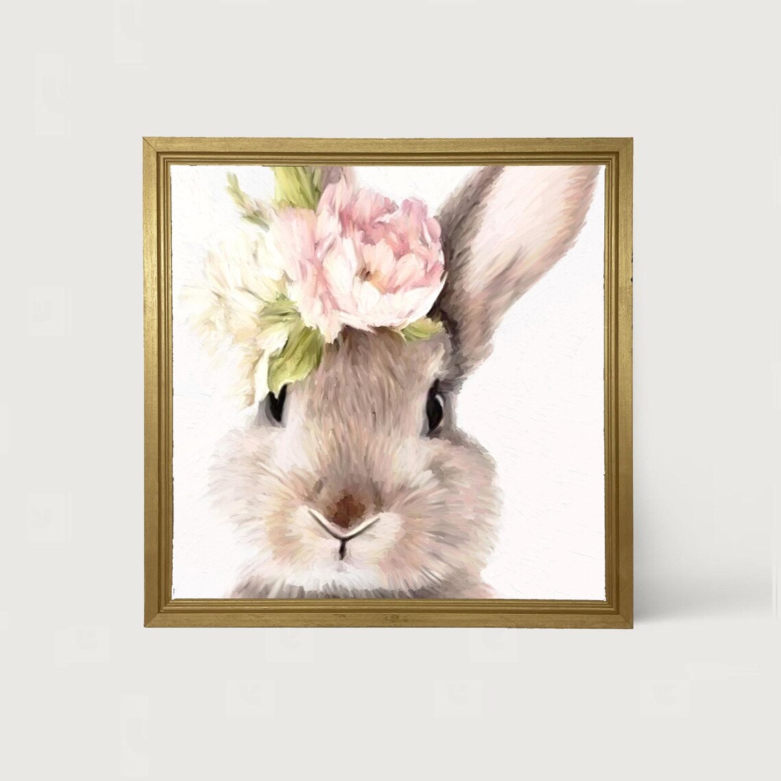 Bunny With Peonies, Easter Hare Spring Art