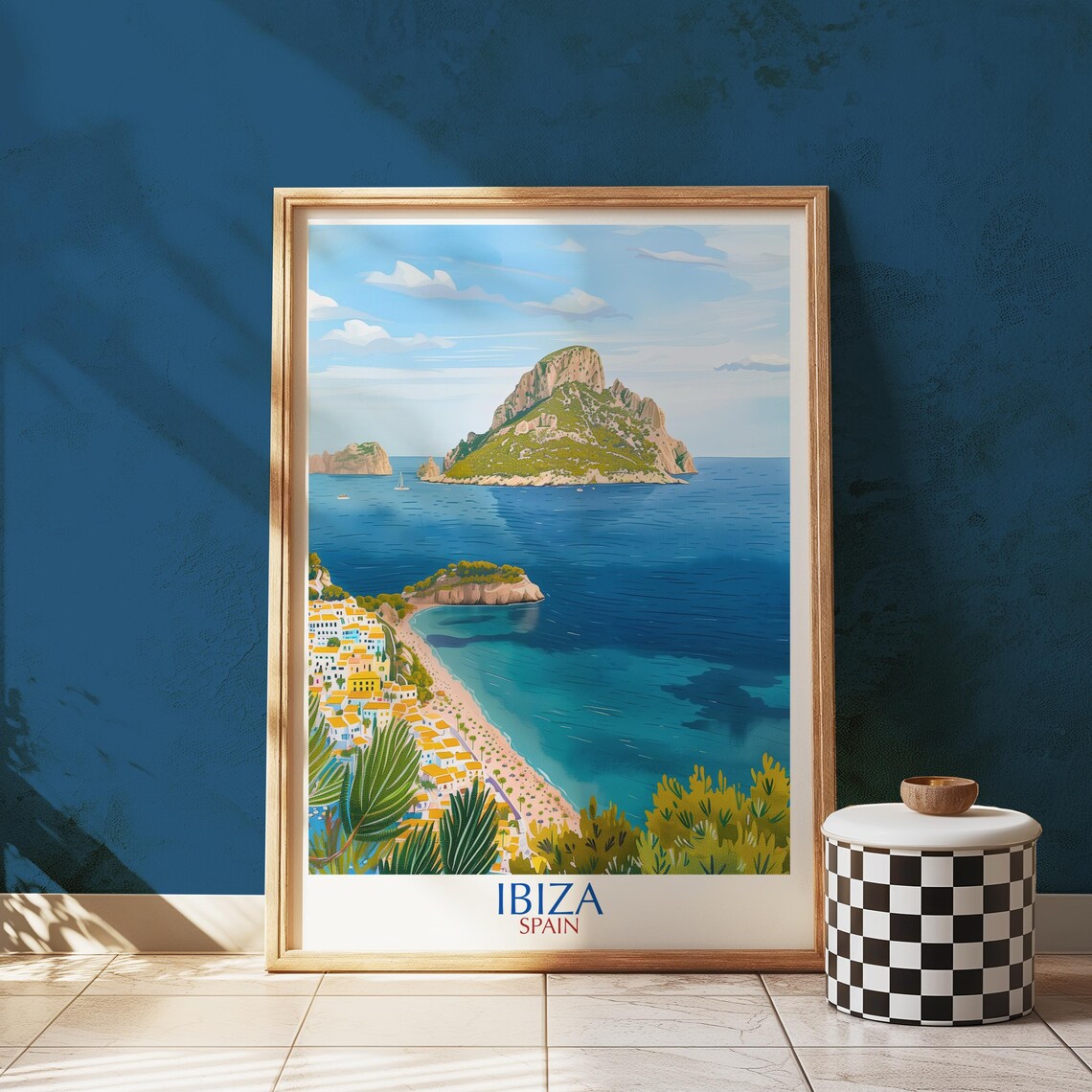 Ibiza Spain Es Vedra Rock Island Beach Coast Vintage Travel Poster